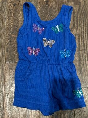 Boutique Royal Blue Butterfly Embellished Romper Size 2T/3T